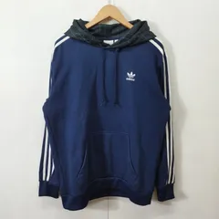 adidas Originals アディダス オリジナルス パーカー Tartan Hoodie タータン チェック フーディー トレフォイル ロゴ 刺繍 サイドライン スウェット 裏起毛 メンズ O ネイビー系 B40