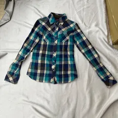 tommy girl トミーガール　ネルシャツ　長袖　チェック柄　総柄　マルチカラー　茶色　青　緑　アイボリー　Sサイズ　レディースのサムネイル