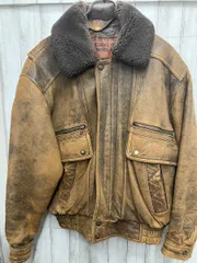 古着　その他レザージャケット　レザーボンバージャケット　羊革　ブラウン