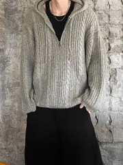 FOLLOW TO SEOUL ハーフジップアップニット (ユニセックス FW 新作 シミラールック オーバーサイズ ウール 編み)