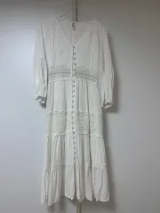 白 ロング ONE PIECE レイ エンブロイダリー ドレス