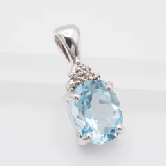 L125 ブルートパーズ 3.07ct ダイヤモンド 925刻印 ペンダント トップ デザイン シルバー チャーム ヘッド 4月 11月誕生石