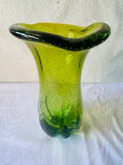 【美品】アートガラス 花瓶 グリーン♡♡