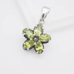L183 ペリドット マーカサイト マルカジット 925刻印 ペンダント トップ フラワー デザイン シルバー チャーム ヘッド 8月誕生石
