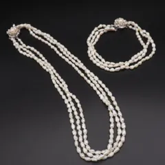 L040 淡水真珠 パール GSILVER刻印 ネックレス ブレスレット セット 3連 デザイン シルバー 6月誕生石