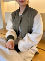 (フォールディ ボア アウター)ジャケット フリース キルティング セミクロップド ヌビム ジップアップ ポケット 冬 新作