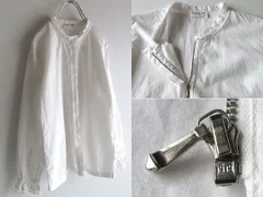 希少 フランス製 90sビンテージ agnes b. アニエスベー レース装飾 ririジップ スタンドカラーシャツ ブラウス 40 ホワイト 白 ネコポス可