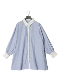 Human 2nd Occasion クレリックシャツ ストライプ ブラウス レディース おしゃれ オフィス ブルー 長袖 秋 冬 春 きれいめ オフィスカジュアル 襟付き