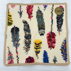 7453　FEILER フェイラー ハンカチ　シュニール織り　ベージュ系　パホ柄　羽根柄　レディース　タオルハンカチ　シール付き　シンプル　きれいめ　上品