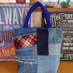 11☆USEDデニムリメイク☆トートバッグ☆パッチワーク☆リメイクデニム☆古着リメイク☆サブバッグ☆