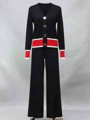 ニット セットアップ ブラック レッド バイカラー