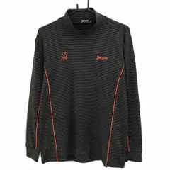 【美品】スリクソン 長袖ハイネックシャツ 黒系×白 ボーダー ロゴ刺しゅう 裏起毛 メンズ L ゴルフウェア SRIXON