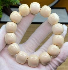天然マンモス牙美しい手作り彫刻 素敵な青い目108玉 ブレスレット 