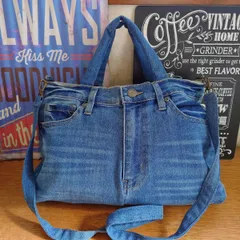 13☆USEDダメージデニムリメイク☆大きめショルダーバッグ☆リメイクデニム☆ジーンズリメイク☆トートバッグ☆