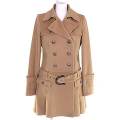 極美品△BURBERRY BLUE LABEL バーバリーブルーレーベル 裏地チェック柄 ロゴメタルボタン ウール トレンチコート ベージュ 40 正規品 レディース