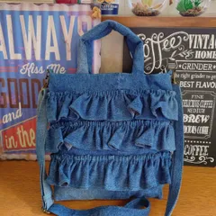 239☆USEDデニムリメイク☆3段フリル☆ショルダーバッグ☆トートバッグ☆ジーパンリメイク☆古着リメイク☆