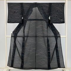 B5 美品 夏物 ススキ模様 黒地 絽 紗 薄物 化繊 小紋 着物 K101 - メルカリ