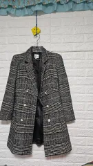 新品) チェック ダブルボタン コート s
