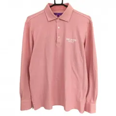 【美品】ビームスゴルフ 長袖ポロシャツ ピンク系 袖口裏チェック ロゴ刺しゅう メンズ L ゴルフウェア BEAMS GOLF