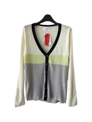 44-66)Vネック バイカラー ニットカーディガン/新品