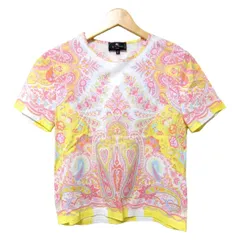 ETRO(エトロ) 半袖Tシャツ サイズ42 M レディース美品  - 白×イエロー×マルチ クルーネック/花柄/ペイズリー柄