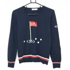 アンパスィ セーター ネイビー×レッド フラッグ ラインストーン ウール混 ニット  レディース L ゴルフウェア and per se