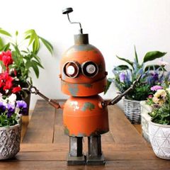 ブリキ レトロロボット フラワーポット / ガーデニング オーナメント