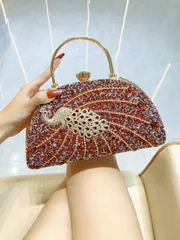 レディースバッグ 【超希少・最新作！】カラーは全5色展開 パーティーバッグ 孔雀 ラインストーン クラッチバッグ 結婚式 2way ハンドバッグ 華やか 豪華 キラキラ ビジュー 成人式 卒業式 ドレス バッグ  新品 未使用