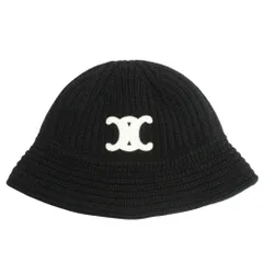 美品 CELINE セリーヌ トリオンフ クロシェ バケット ハット 帽子 カシミヤ100％ ニット サイズTU 黒 ブラック メンズ レディース 古着 中古 USED