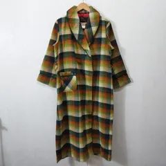 Deluxe gown ガウン コート オンブレチェック 日本製 古着 ヴィンテージ アクリル ルーム ウェア M グリーン系 B52