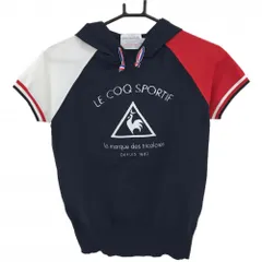 【超美品】ルコックゴルフ 半袖ニットパーカー ネイビー×レッド フロントロゴ セーター レディース M ゴルフウェア le coq sportifのサムネイル