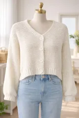 アイボリー クロップド ルーズフィット カーディガン 66-77 新品