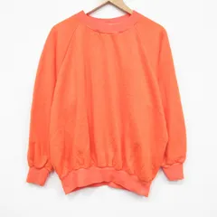 XL/古着 長袖 スウェット メンズ 80年代 80s 無地 アクリル クルーネック オレンジ 25dec13