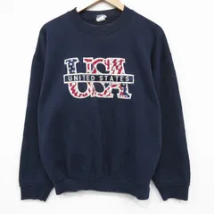 L/古着 長袖 スウェット メンズ 90年代 90s USAロゴ 刺繍 クルーネック USA製 紺 25dec13