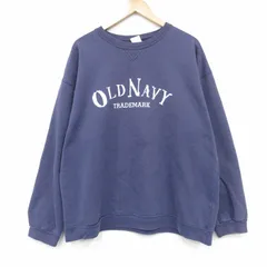 XL/古着 オールドネイビー 長袖 スウェット メンズ 90年代 90s ビッグロゴ 大きいサイズ クルーネック USA製 紺 25dec13のサムネイル