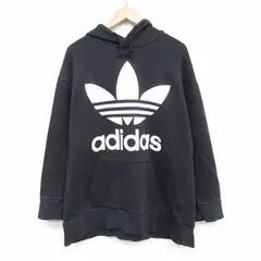 XL/古着 アディダス adidas 長袖 スウェット パーカー メンズ ビッグロゴ リーフ トレフォイル コットン 黒 25dec13