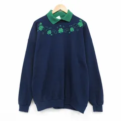 XL/古着 長袖 スウェット メンズ 00年代 00s クローバー 大きいサイズ 襟付き 紺 25dec13