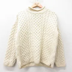 M/古着 長袖 アラン フィッシャーマン ケーブル セーター メンズ 90年代 90s ウール アイルランド製 生成り【spe】 25dec13