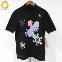 #wnc レオナール LEONARD ニット・セーター 38 黒 マルチカラー 半袖 ビーズ スパンコール 花柄 カシミア レディース [871010]