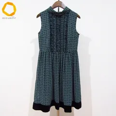 #snc ロイスクレヨン LoisCRAYON ワンピース M 濃紺 水色 総柄 ノースリーブ ベロア使い 日本製 レディース [989983]