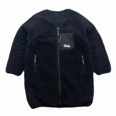 ファーストダウン フリースジャケット  レディース Fサイズ ブラック ノーカラー ロングコート 黒 防寒 アウター