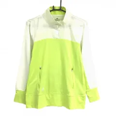 【美品】アディダス 長袖ハイネックシャツ ライトグリーン×白 スナップボタン 裾ロゴ レディース M ゴルフウェア adidas