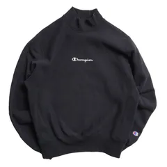 Champion リバースウィーブ モックネック 刺繍ロゴ スウェット ブラック S