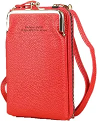 IBUKI-STYLE がま口 スマホ ポシェット ショルダー バッグ 縦型 ポーチ お財布 斜め掛け レディース (レッド)