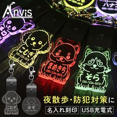 光る 迷子札 犬 ペットライト 光る おなまえキーホルダー ネームプレート ネームタグ セーフティライト 名入れ アクリル キーホルダー ランドセル 散歩 子供用 犬用 刻印 名札 クリア 夜道 かわいい プレゼント 電話番号