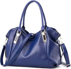 Furifula フリフラショルダー トートバッグ 多機能 2WAY 斜め掛け PU レザー レディース (ブルー)