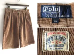 希少 90sビンテージ Polo by Ralph Lauren ラルフローレン ロゴワッペン 太畝コーデュロイ タックショートパンツ ショーツ 74 ブラウン 茶