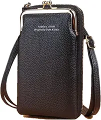 IBUKI-STYLE がま口 スマホ ポシェット ショルダー バッグ 縦型 ポーチ お財布 斜め掛け レディース (ブラック)