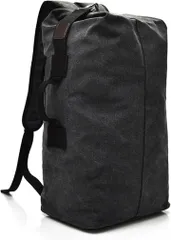 NEXSTAGES ドラム リュック 大容量 帆布 メンズ 防水 カジュアル ミリタリー 大開口 30L 軽量 ポケット アウトドア 旅行 キーフック ブラック (ブラック,  L)