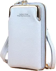 IBUKI-STYLE がま口 スマホ ポシェット ショルダー バッグ 縦型 ポーチ お財布 斜め掛け レディース (ライトブルー)